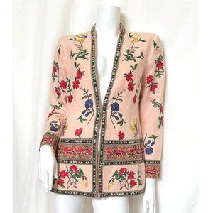 Alice + Olivia Linen Embroidered Jacket Sz 10 Pink Green Red